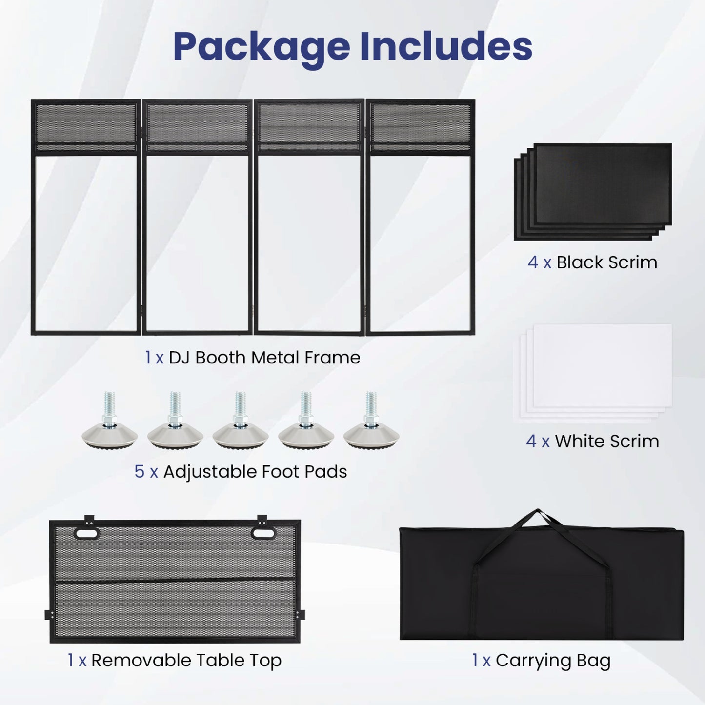 Portable DJ Booth with Adjustable Feet, Black