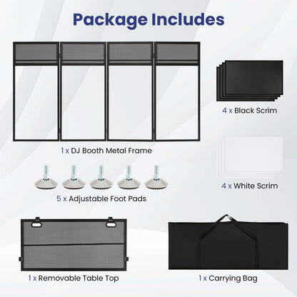 Portable DJ Booth with Adjustable Feet, Black