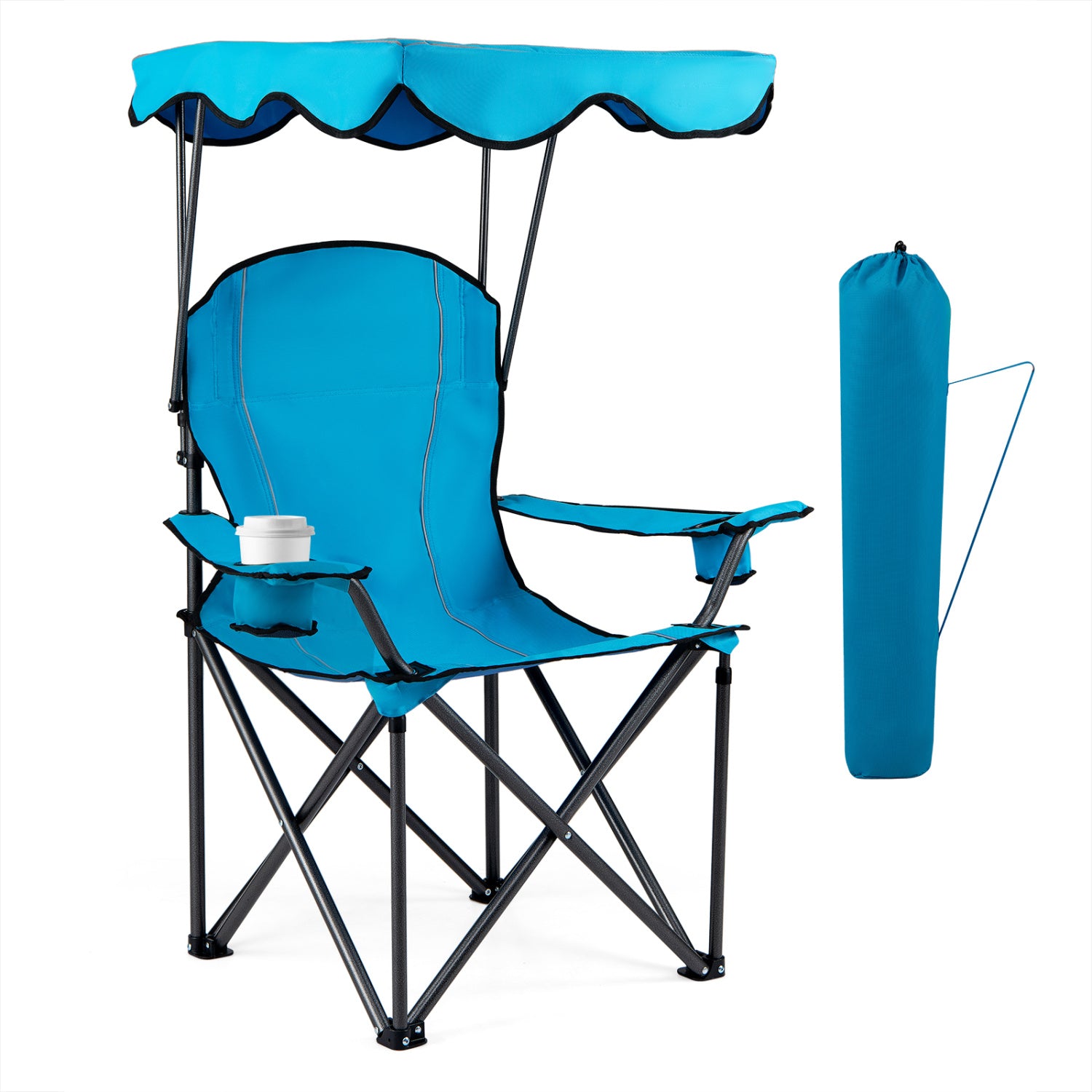Portable Folding Beach Canopy Chair, With Cup Holders, Light Blue Camping Furniture Light Blue at Gallery Canada