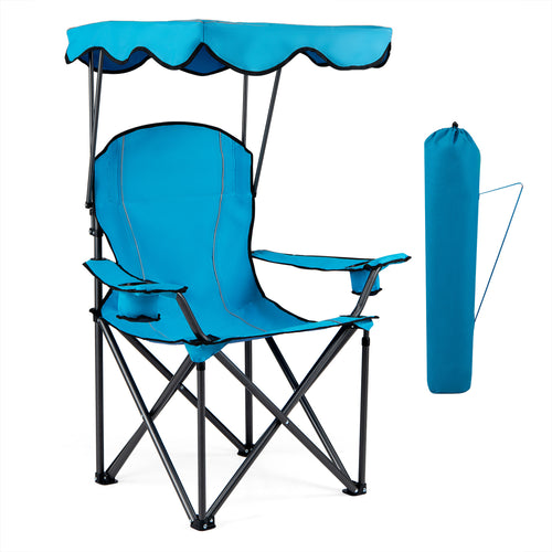 Portable Folding Beach Canopy Chair, With Cup Holders, Light Blue