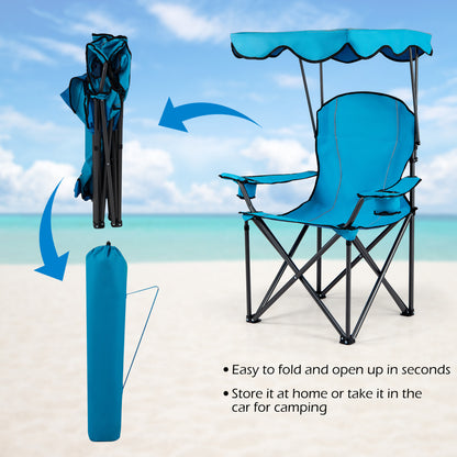 Portable Folding Beach Canopy Chair, With Cup Holders, Light Blue Camping Furniture at Gallery Canada