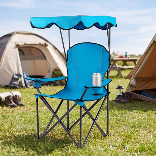 Portable Folding Beach Canopy Chair, With Cup Holders, Light Blue
