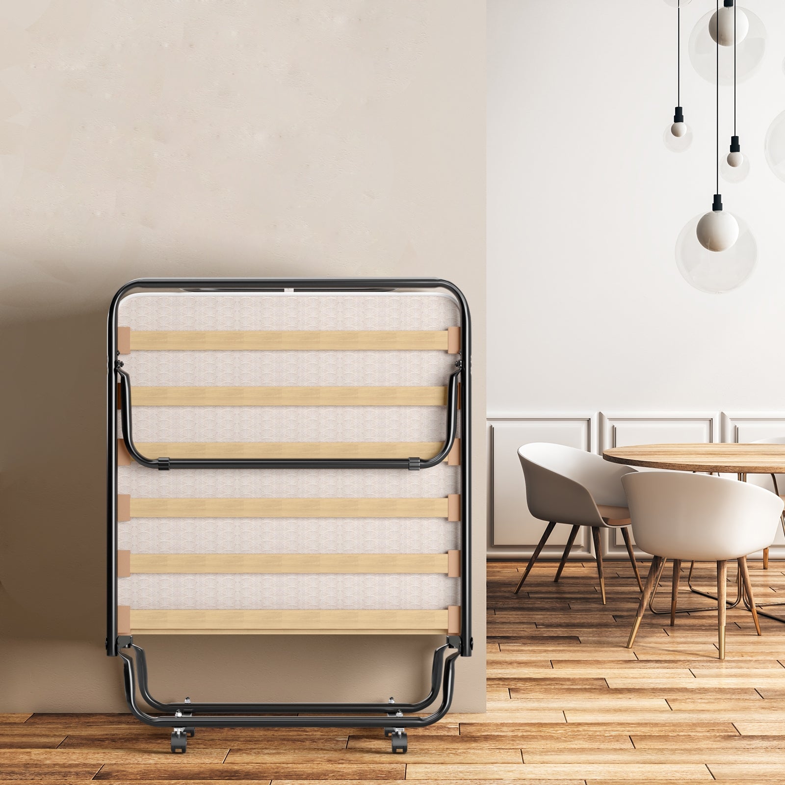 Portable Folding Bed with Memory Foam Mattress and Sturdy Metal Frame Made in Italy, Beige Folding Beds at Gallery Canada