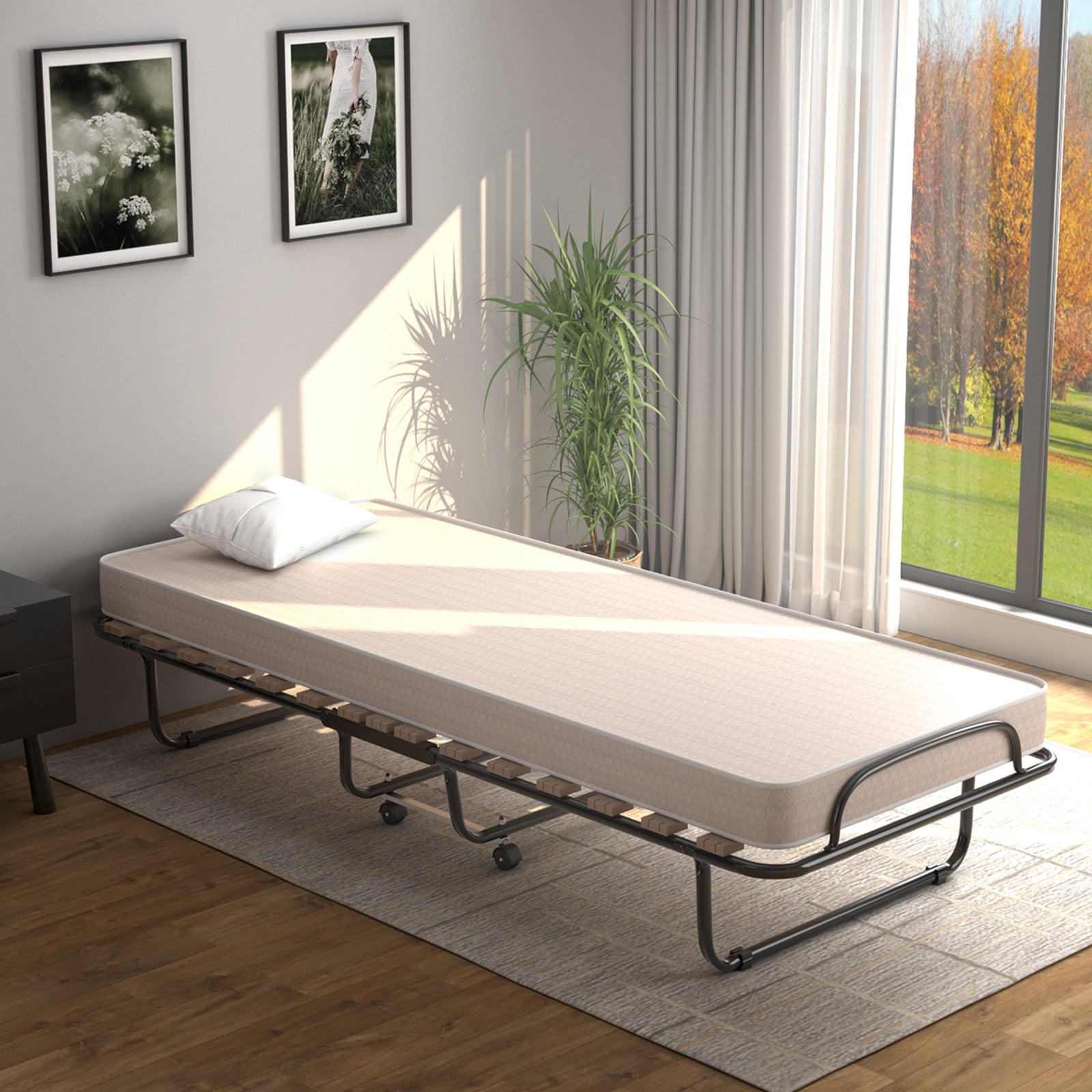 Portable Folding Bed with Memory Foam Mattress and Sturdy Metal Frame Made in Italy, Beige Folding Beds at Gallery Canada