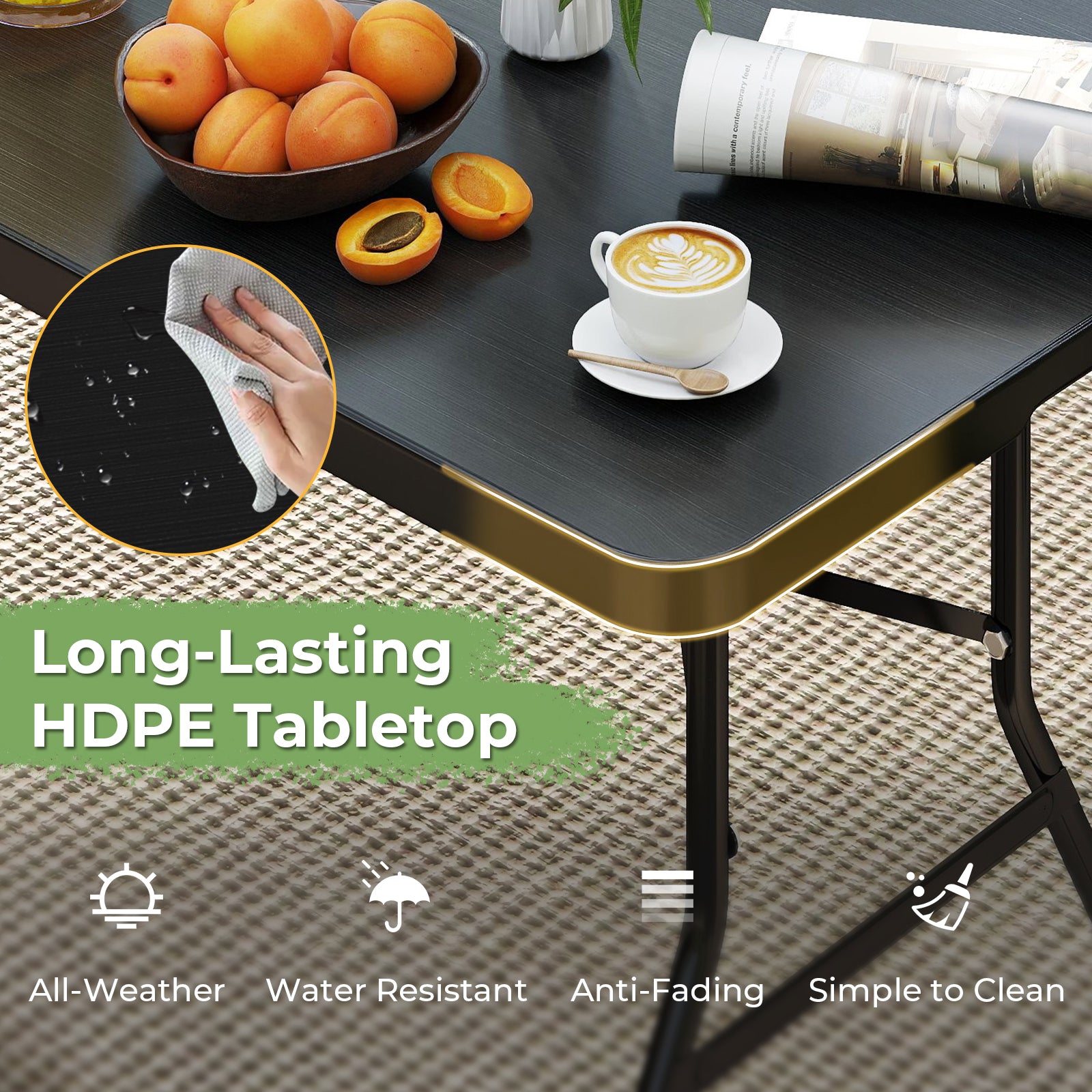 Portable Folding Camping Table with Carrying Handle, Black Outdoor at Gallery Canada