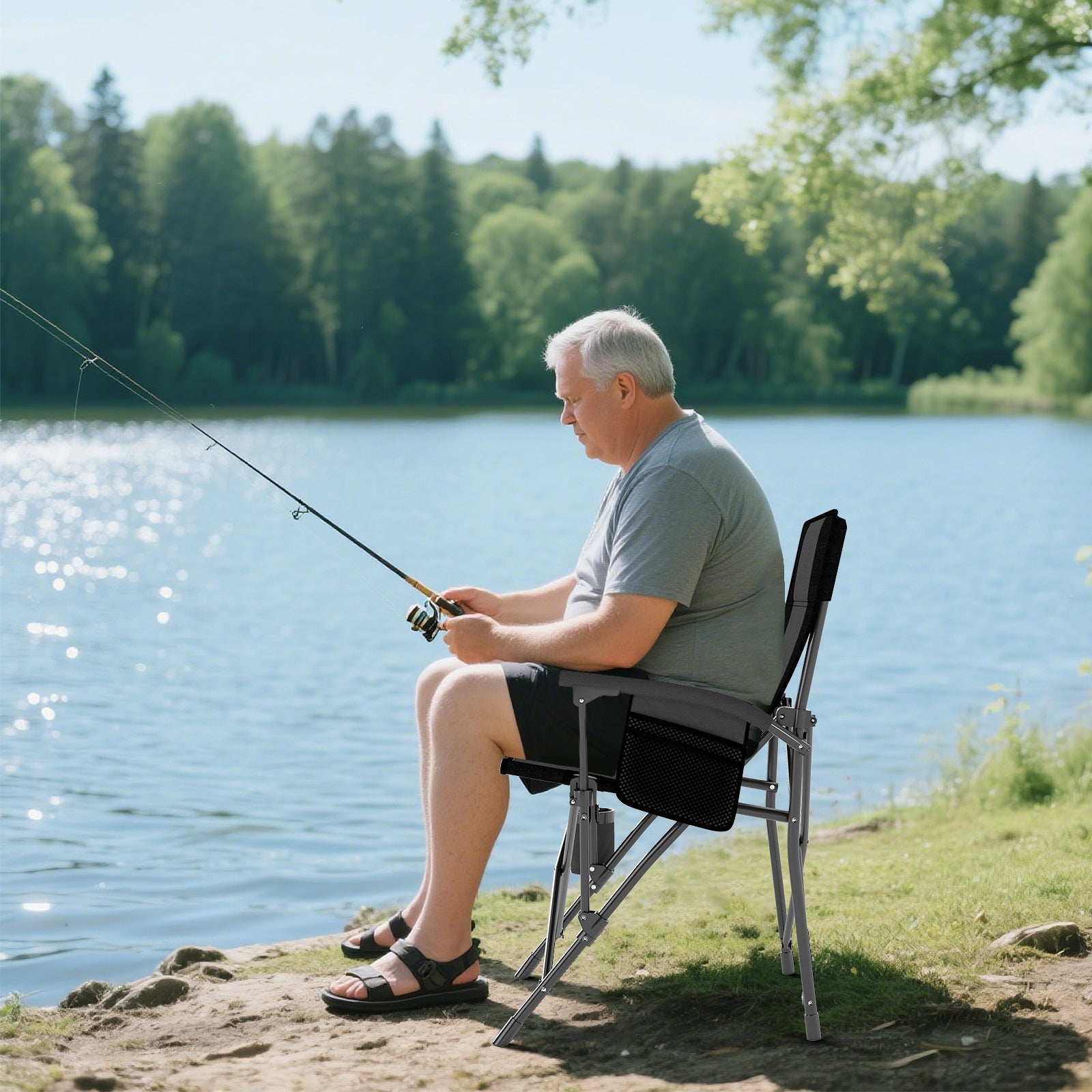 Portable Folding Camping Chair, Oxford Cloth, Cup Holder, Side Pocket, Gray Camping Furniture at Gallery Canada