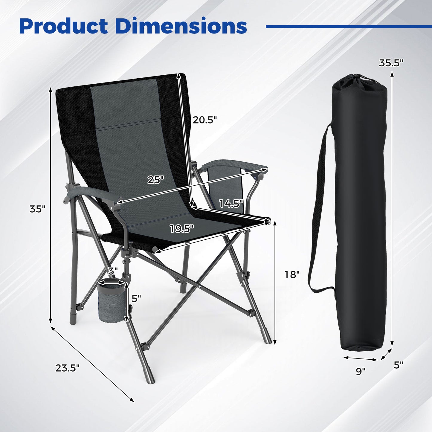 Portable Folding Oxford Cloth Camping Chair with Cup Holder and Side Pocket-Grey, Gray Camping Furniture at Gallery Canada