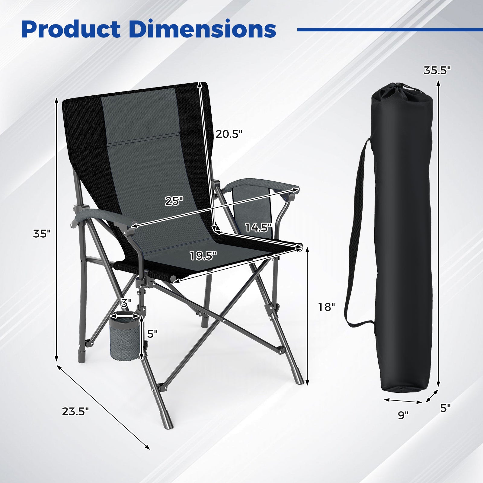 Portable Folding Oxford Cloth Camping Chair with Cup Holder and Side Pocket-Grey, Gray Camping Furniture at Gallery Canada