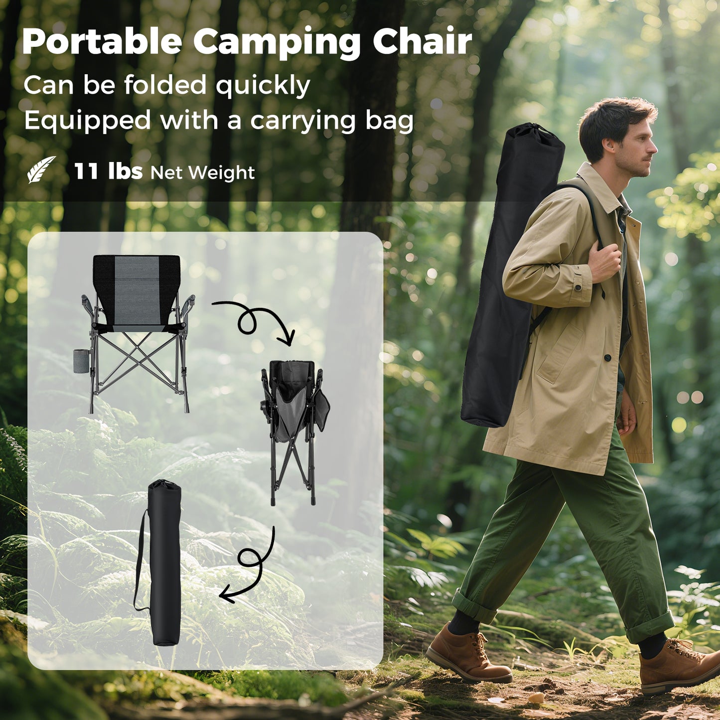 Portable Folding Oxford Cloth Camping Chair with Cup Holder and Side Pocket-Grey, Gray Camping Furniture at Gallery Canada