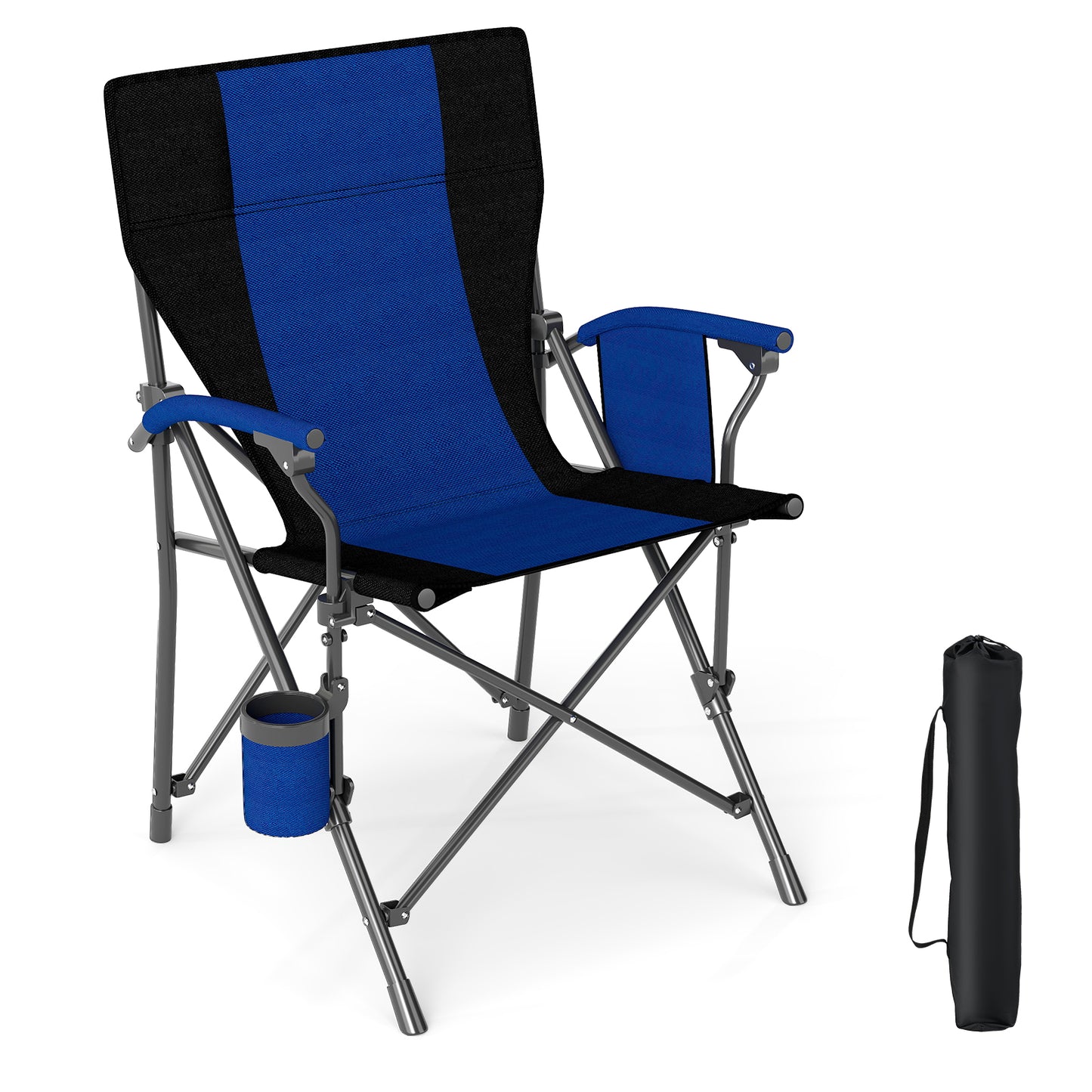 Portable Folding Oxford Cloth Camping Chair with Cup Holder and Side Pocket, Navy Camping Furniture at Gallery Canada