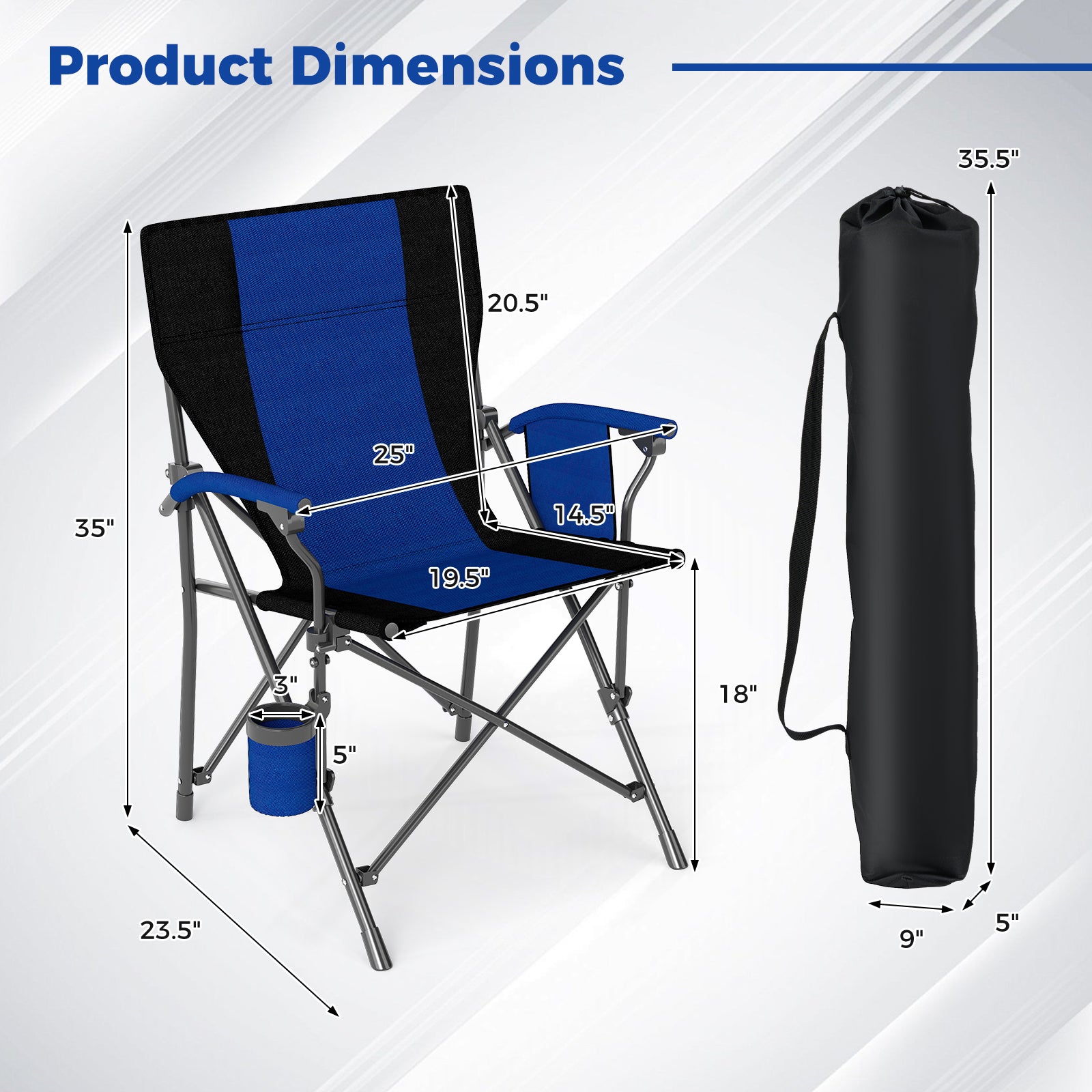 Portable Folding Oxford Cloth Camping Chair with Cup Holder and Side Pocket, Navy Camping Furniture at Gallery Canada