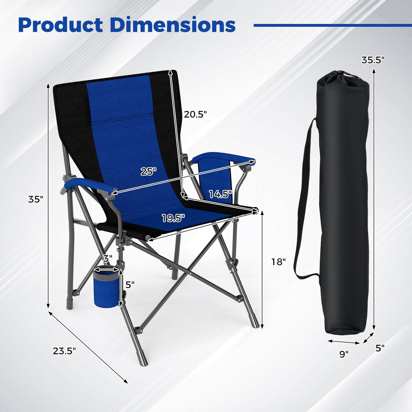 Portable Folding Oxford Cloth Camping Chair with Cup Holder and Side Pocket, Navy Camping Furniture at Gallery Canada