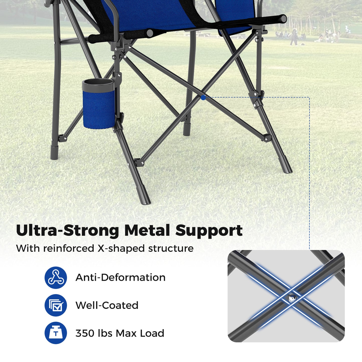 Portable Folding Oxford Cloth Camping Chair with Cup Holder and Side Pocket, Navy Camping Furniture at Gallery Canada