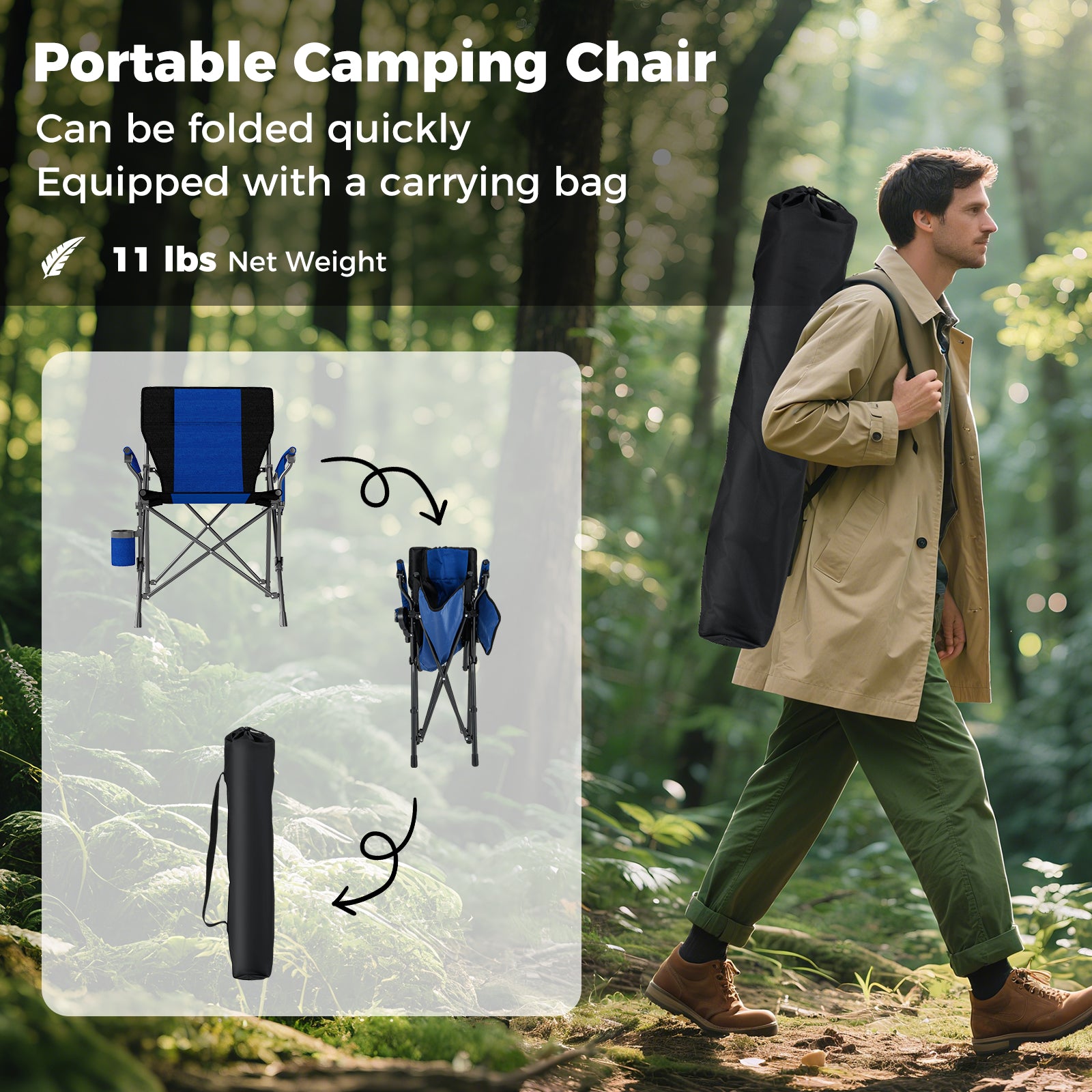Portable Folding Oxford Cloth Camping Chair with Cup Holder and Side Pocket, Navy Camping Furniture at Gallery Canada