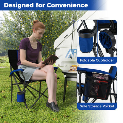 Portable Folding Oxford Cloth Camping Chair with Cup Holder and Side Pocket, Navy Camping Furniture at Gallery Canada