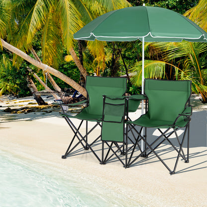 Portable Folding Picnic Double Chair With Removable Umbrella, Green Camping Furniture at Gallery Canada