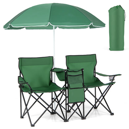 Portable Folding Picnic Double Chair With Removable Umbrella, Green Camping Furniture Green at Gallery Canada