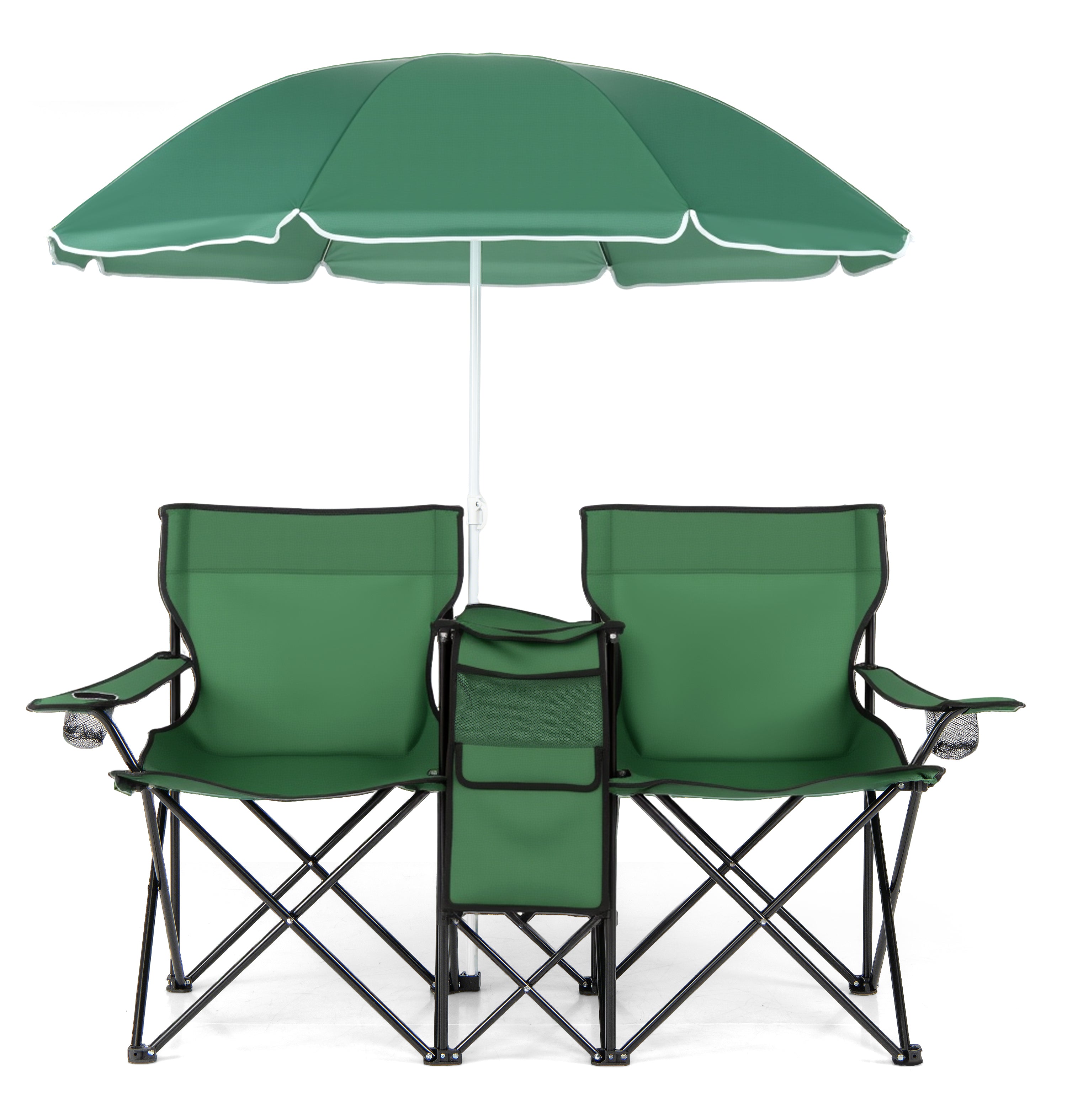 Portable Folding Picnic Double Chair With Removable Umbrella, Green Camping Furniture at Gallery Canada