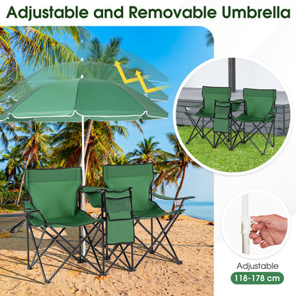 Portable Folding Picnic Double Chair With Removable Umbrella, Green Camping Furniture at Gallery Canada