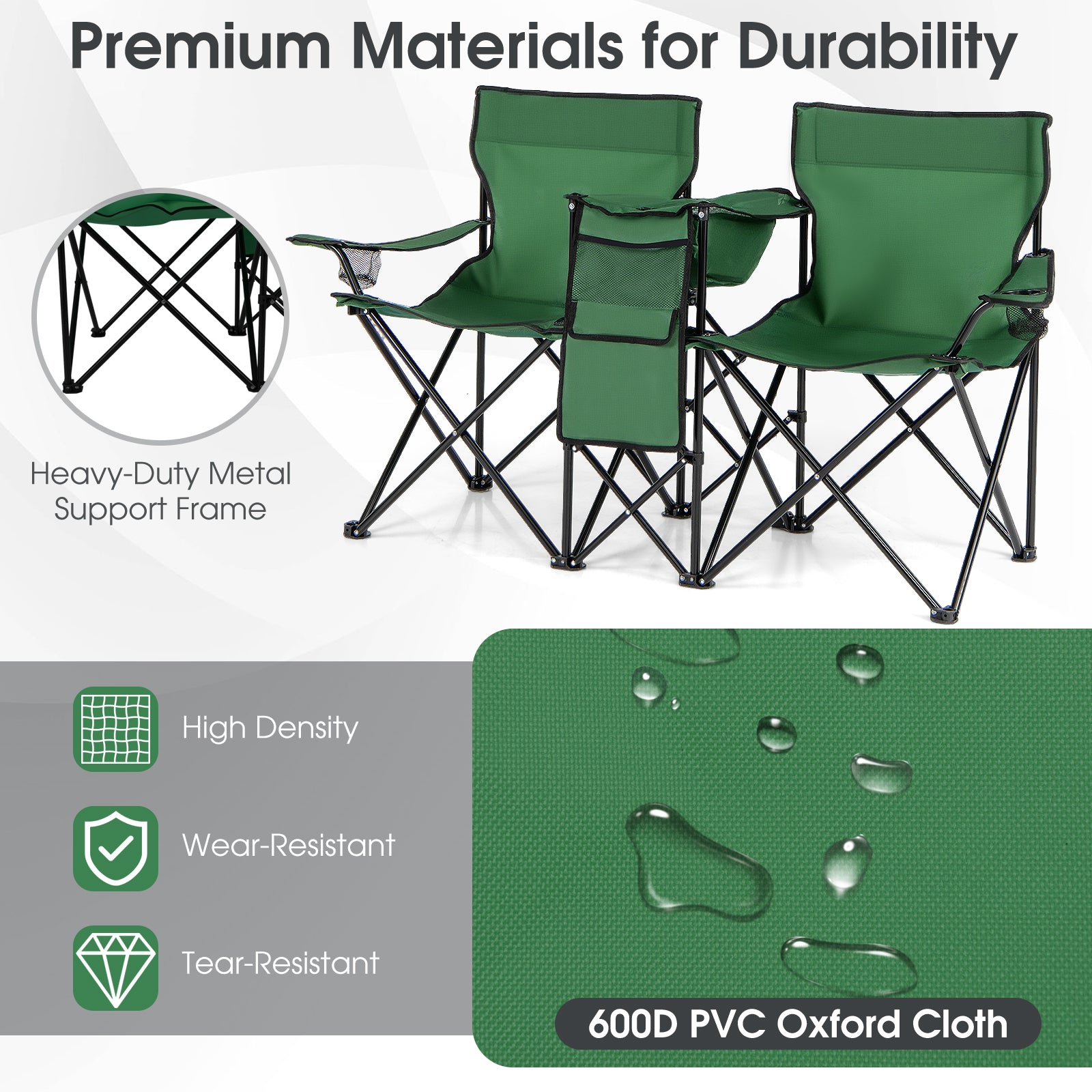 Portable Folding Picnic Double Chair With Removable Umbrella, Green Camping Furniture at Gallery Canada