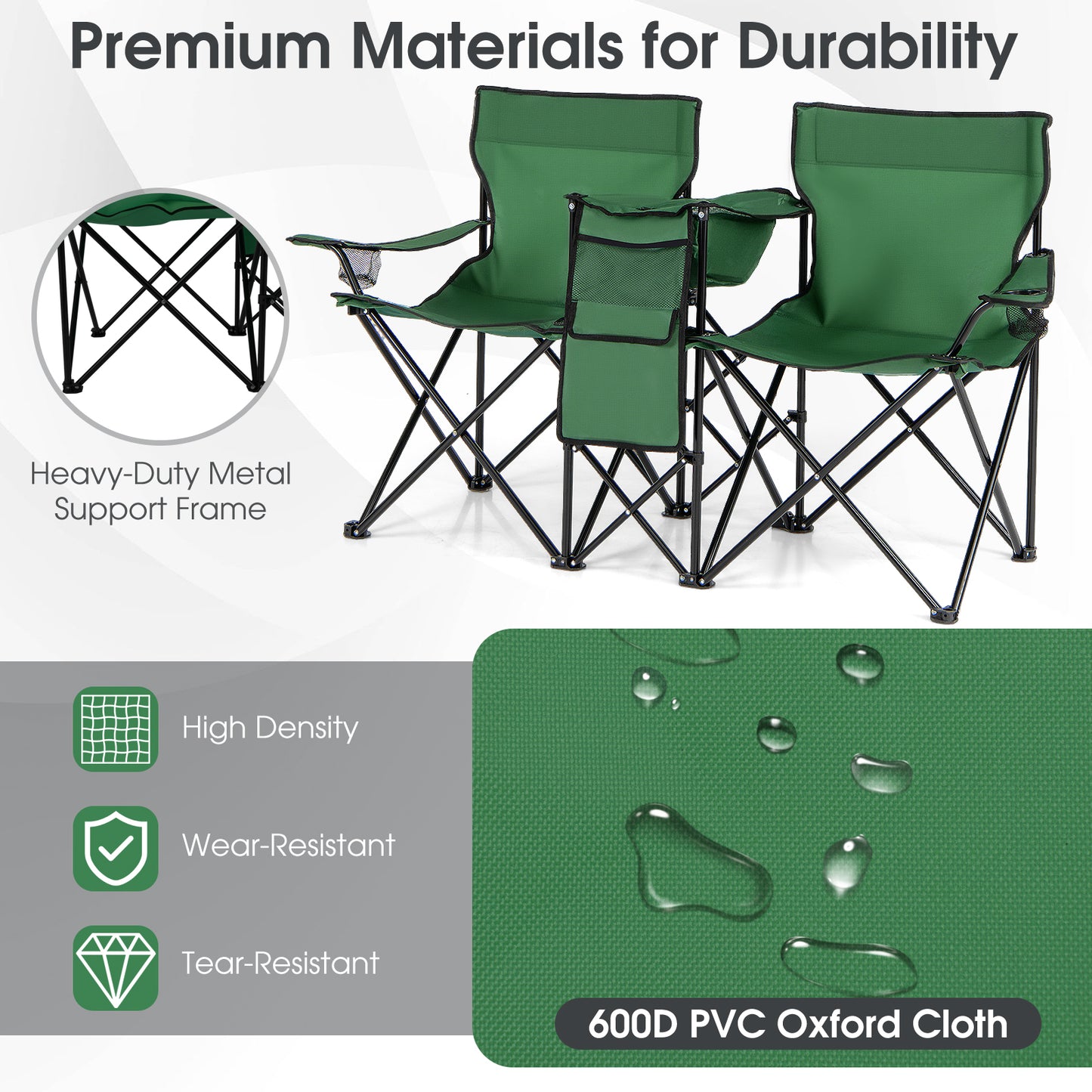 Portable Folding Picnic Double Chair With Removable Umbrella, Green Camping Furniture at Gallery Canada