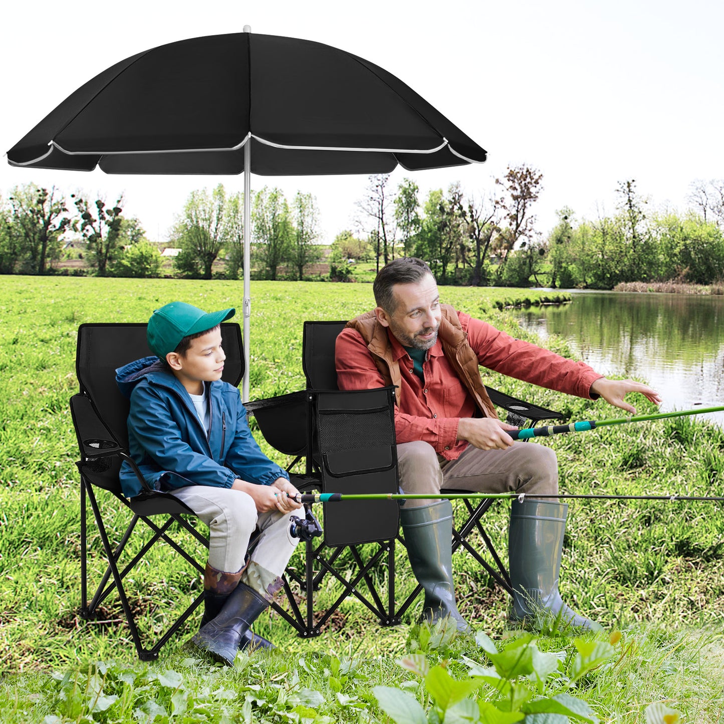 Portable Folding Picnic Double Chair With Umbrella, Black Camping Furniture at Gallery Canada