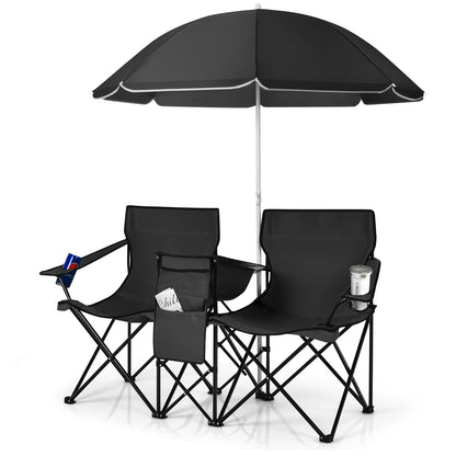 Portable Folding Picnic Double Chair With Umbrella, Black Camping Furniture at Gallery Canada