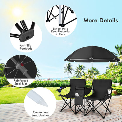 Portable Folding Picnic Double Chair With Umbrella, Black Camping Furniture at Gallery Canada
