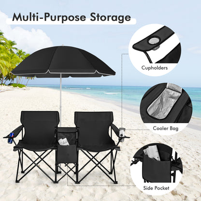 Portable Folding Picnic Double Chair With Umbrella, Black Camping Furniture at Gallery Canada