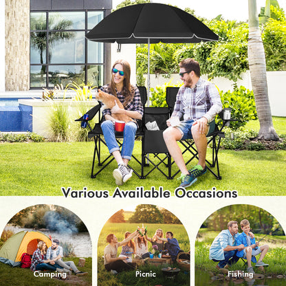 Portable Folding Picnic Double Chair With Umbrella, Black Camping Furniture at Gallery Canada