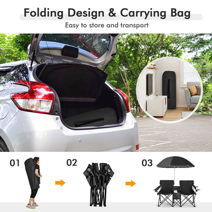 Portable Folding Picnic Double Chair With Umbrella, Black Camping Furniture at Gallery Canada