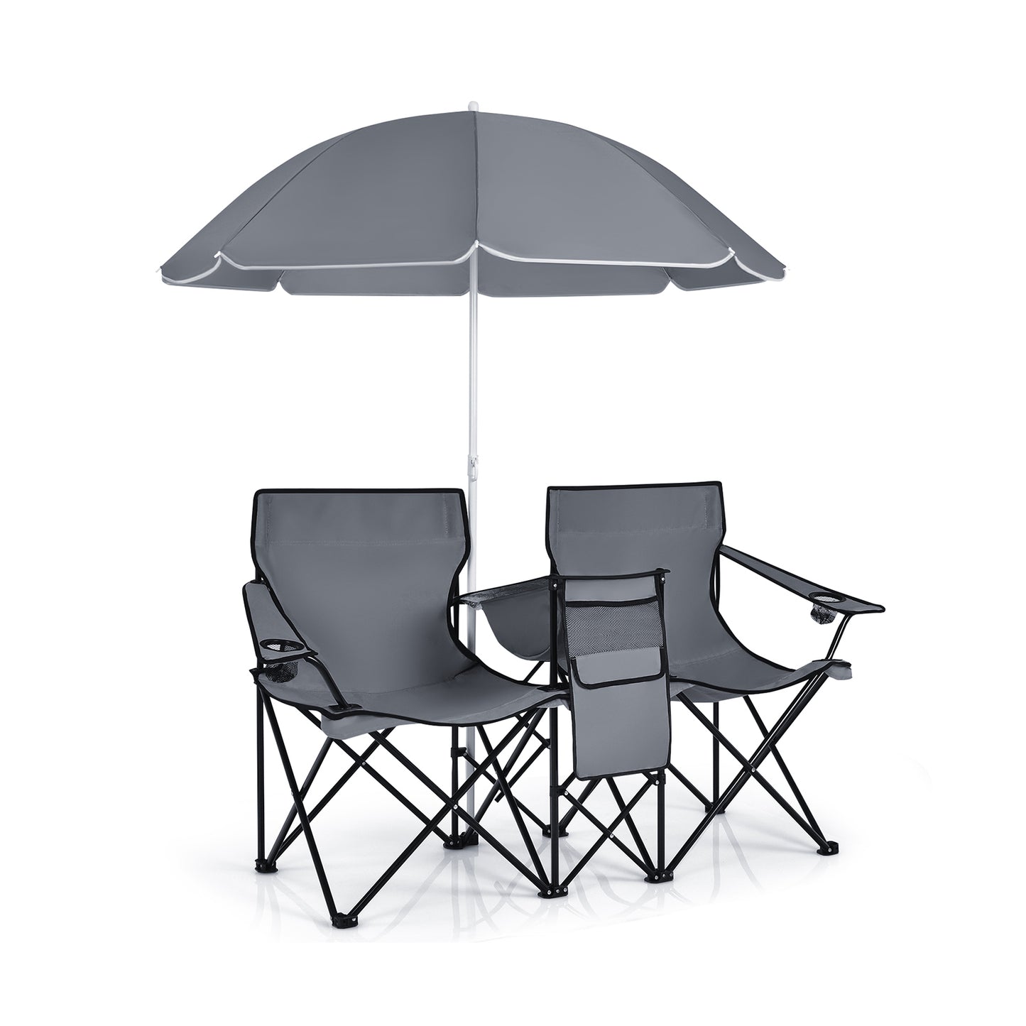 Portable Folding Picnic Double Chair With Umbrella, Gray Camping Furniture Gray at Gallery Canada