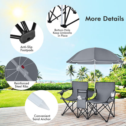 Portable Folding Picnic Double Chair With Umbrella, Gray Camping Furniture at Gallery Canada