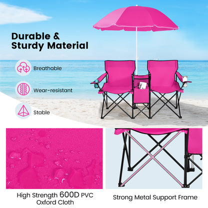 Portable Folding Picnic Double Chair, With Removable Umbrella, Pink Camping Furniture at Gallery Canada