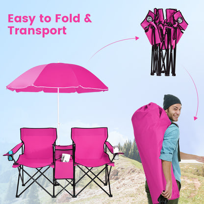 Portable Folding Picnic Double Chair, With Removable Umbrella, Pink Camping Furniture at Gallery Canada