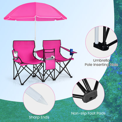 Portable Folding Picnic Double Chair, With Removable Umbrella, Pink Camping Furniture at Gallery Canada