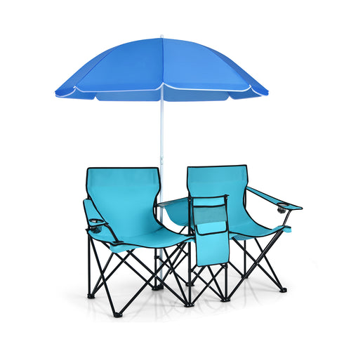 Portable Folding Picnic Double Chair, Turquoise