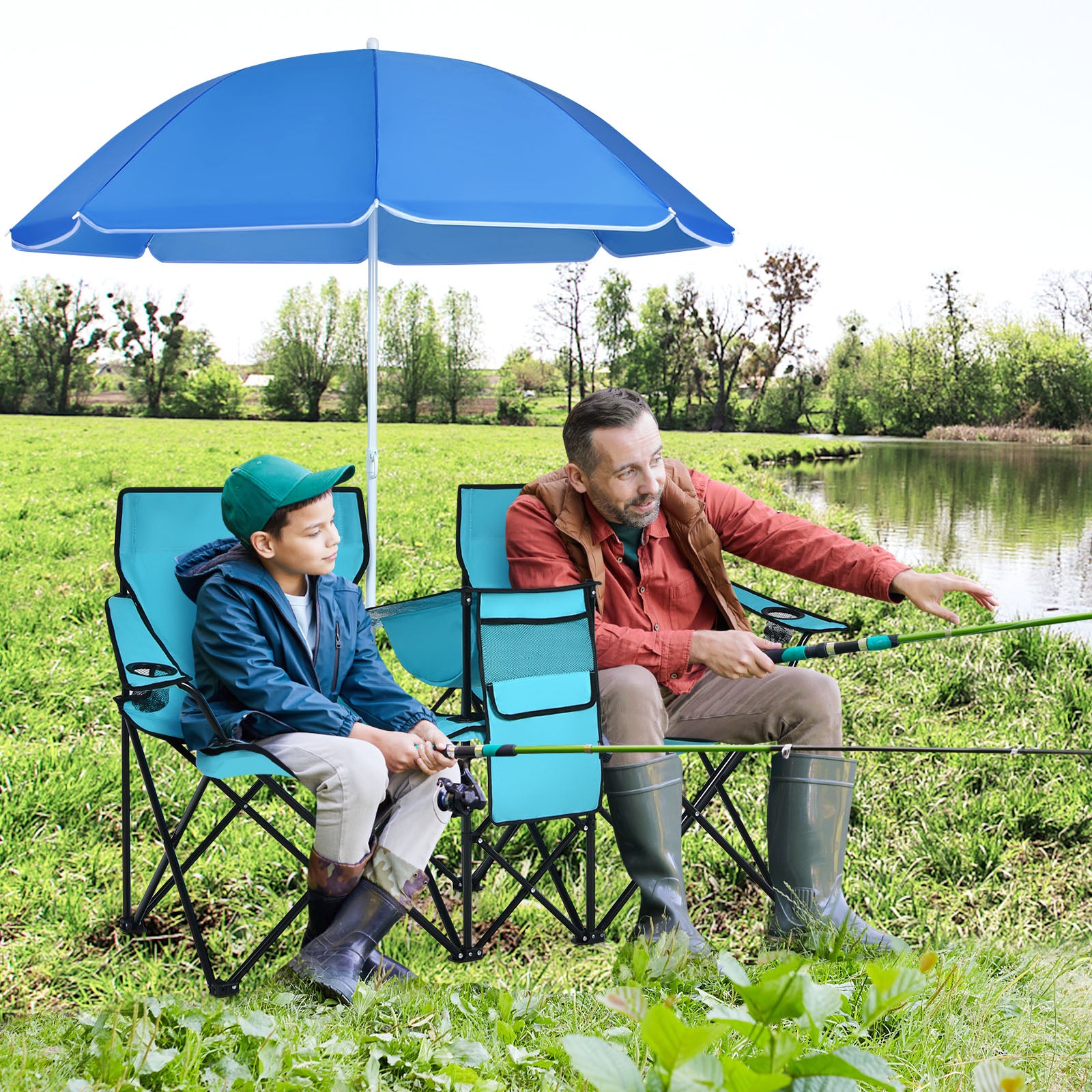 Portable Folding Picnic Double Chair, Turquoise Camping Furniture at Gallery Canada