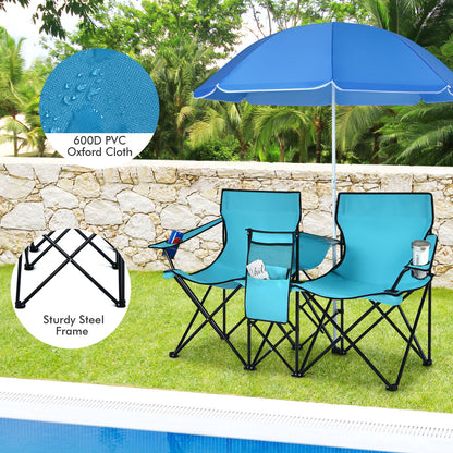 Portable Folding Picnic Double Chair, Turquoise Camping Furniture at Gallery Canada