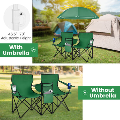 Portable Folding Picnic Double Chair With Removable Umbrella, Green Camping Furniture at Gallery Canada