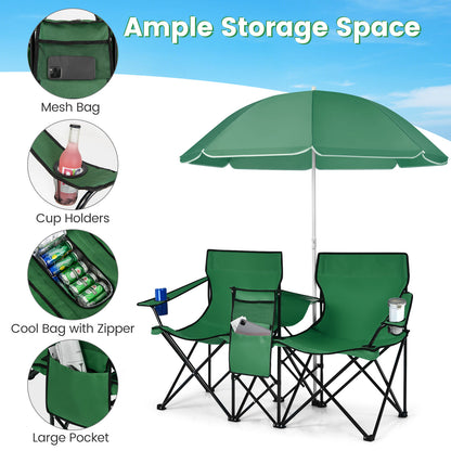 Portable Folding Picnic Double Chair With Removable Umbrella, Green Camping Furniture at Gallery Canada