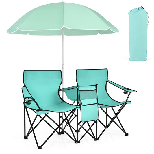 Folding Picnic Double Chair With Umbrella, Mint Green Camping Furniture Mint Green at Gallery Canada
