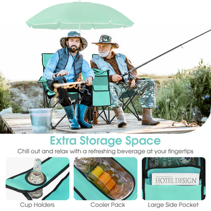 Folding Picnic Double Chair With Umbrella, Mint Green