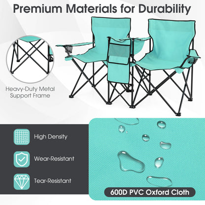 Folding Picnic Double Chair With Umbrella, Mint Green