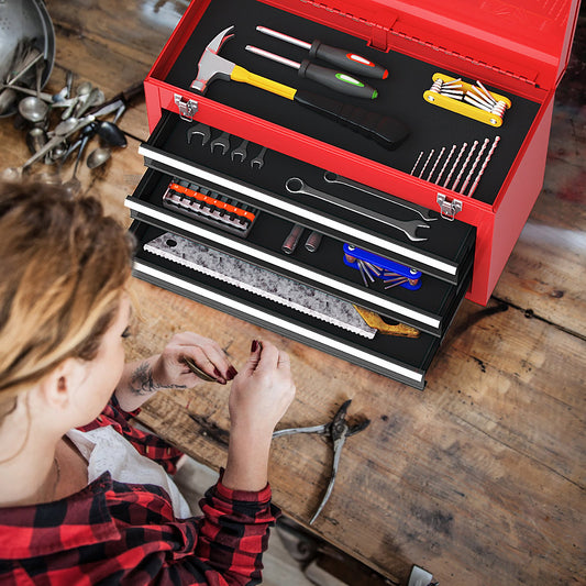Portable Garage Mechanic Tool Cabinet Box with 3 Drawers, Black & Red Garages Black & Red at Gallery Canada