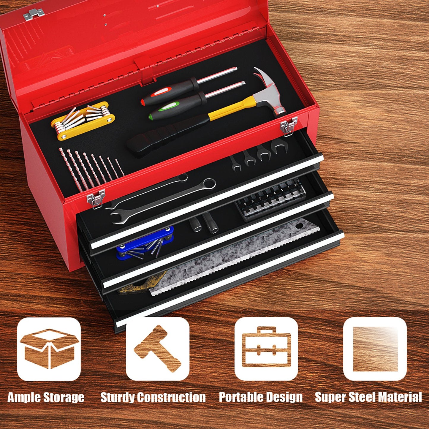 Portable Garage Mechanic Tool Cabinet Box with 3 Drawers, Black & Red Garages at Gallery Canada
