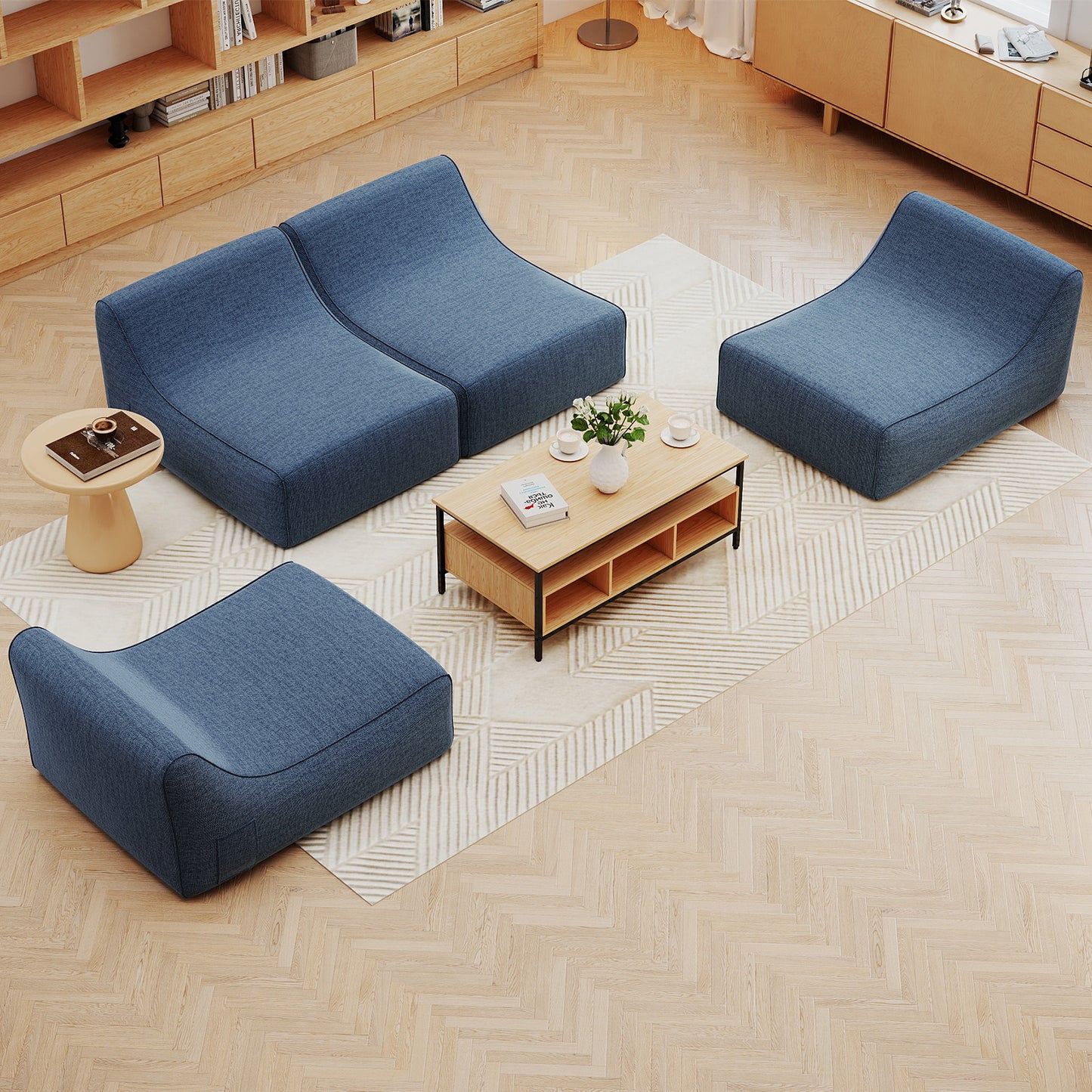 Portable L-Shaped Inflatable Lazy Sofa with Detachable Cover, Blue