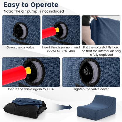 Portable L-Shaped Inflatable Lazy Sofa with Detachable Cover, Blue