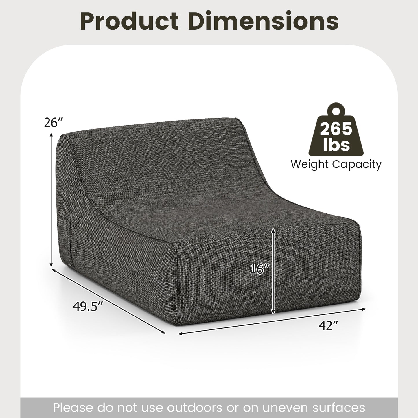 Portable L-Shaped Inflatable Lazy Sofa with Detachable Cover, Gray