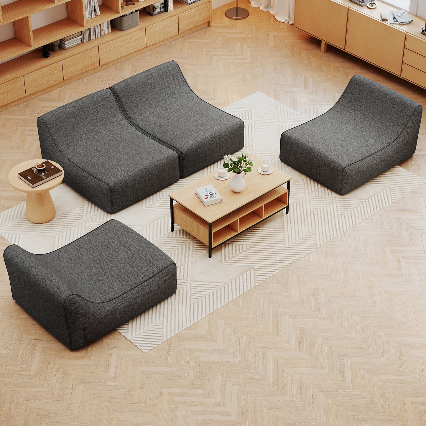 Portable L-Shaped Inflatable Lazy Sofa with Detachable Cover, Gray